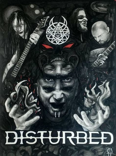 Disturbed Fan Art Done In Charcoal And Markers On Watercolor Paper