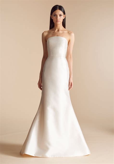 strapless simple fit and flare wedding dress with chapel train allison webb style b