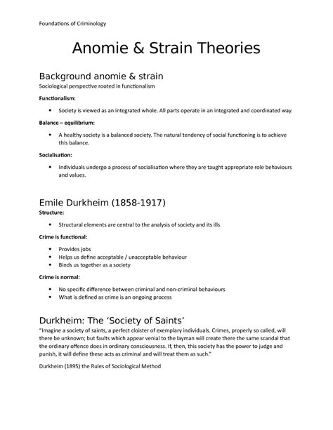 Anomie Foundations Of Criminology Anomie And Strain Theories Background