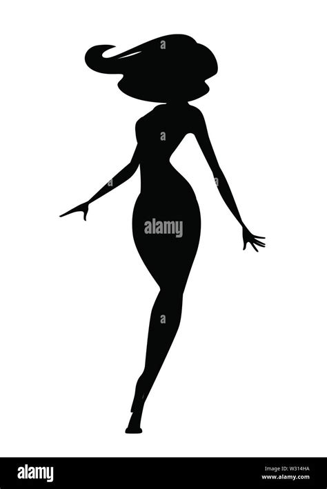 Black Silhouette Beautiful Fashion Woman Standing Cartoon Character Design Flat Vector