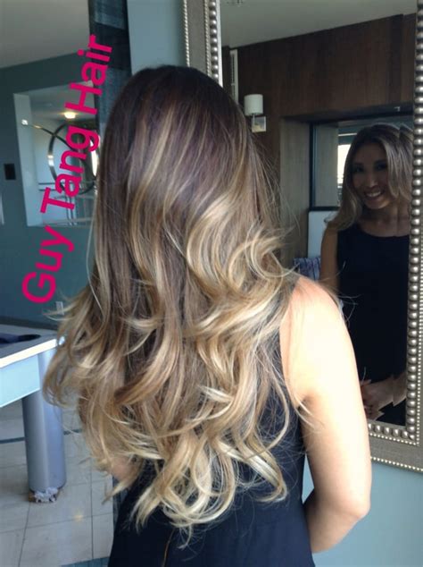 Chocolate brown hair + light brown highlights and red ends. Ombré lights on Asian hair by Guy Tang | Yelp