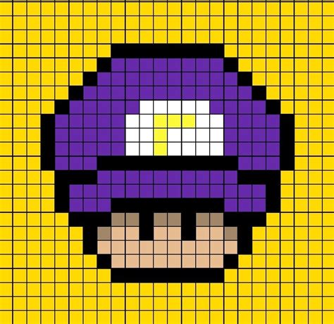 A Pixel Art Template Of A Mario Mushroom Wearing Wa Luigi S Purple Hat