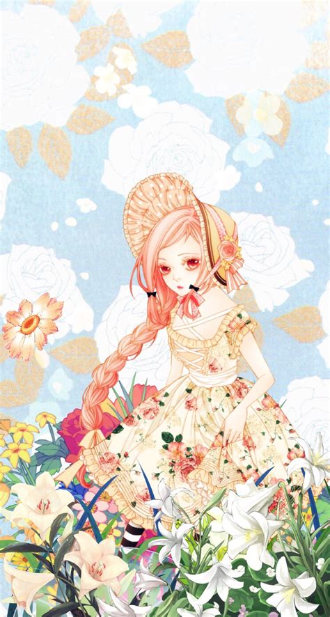 Cute Anime Girl Pastel Lolita Flowers Kawaii