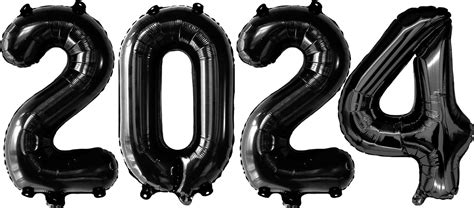Katchon Black 2024 Balloons Number 16 Inch New Years