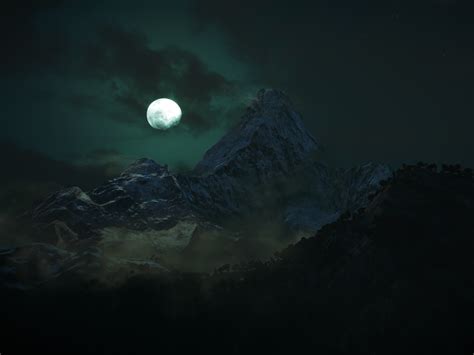 Moon 4k Wallpaper Mountains Night Dark Forest Nature