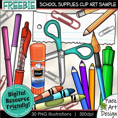 School Supplies Clip Art Sample Freebie Realistic Movable Design
