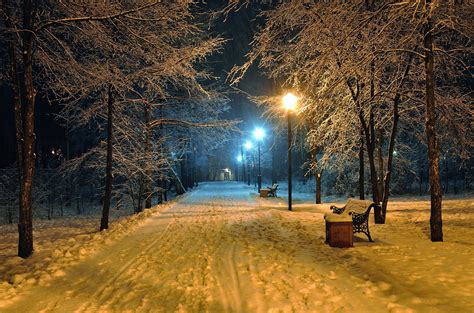 Winter Street At Night 4k Ultra Hd Wallpaper Background Image