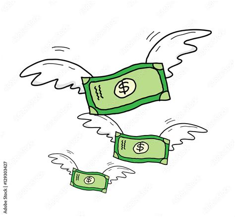 Group Of Dollar Money With Wings Flying A Hand Drawn Vector Cartoon