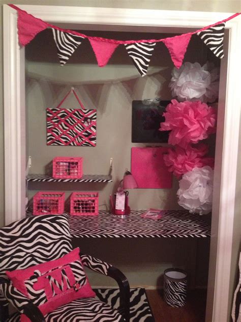 Pink Zebra Print Bedroom Closet Turned Into A Desk Zebra Print