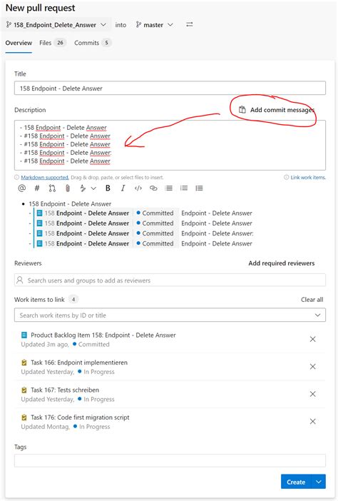 Azure DevOps Add Commit Message With Multiple Lines To New Pull