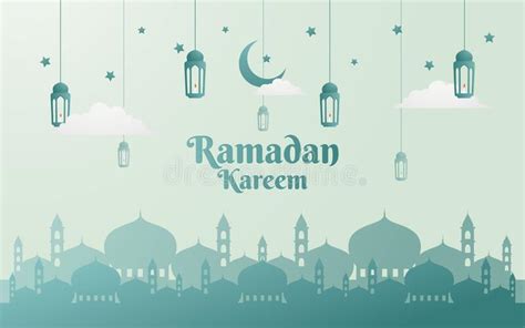 Ramadan Kareem Flat Illustration With Crescent Moon Lantern Stars