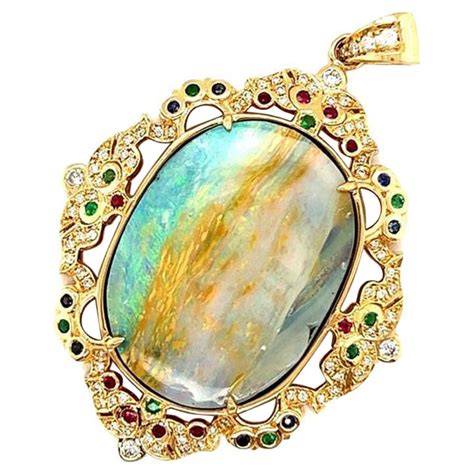 4 48ct Natural Opal Doublets 14k White Gold Pendant For Sale At 1stdibs