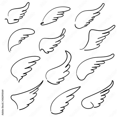 Doodle Hand Drawn Sketch Angel Wings Angel Feather Wing Bird Tattoo