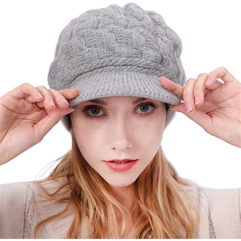 Women Winter Warm Beanie Knit Hat Soft Lined Snow Ski Caps With Visor