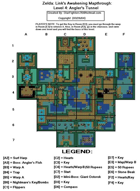 The Legend Of Zelda Links Awakening Dx Level 4 Anglers Tunnel Map