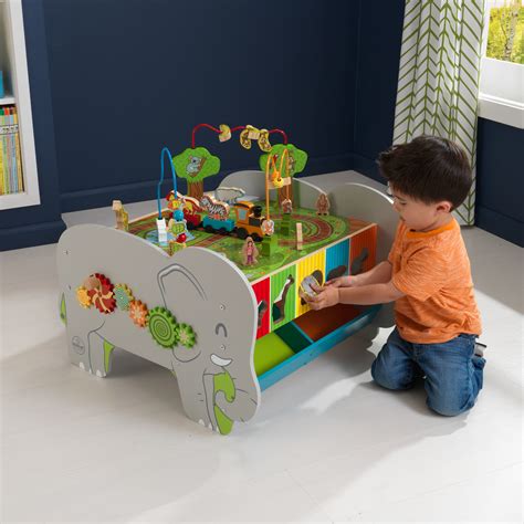 Kidkraft Kids Toddler Wooden Zoo Train Play Table Activity Station With