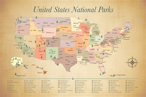 United States National Parks Map Push Pin Map Of The Us National Parks