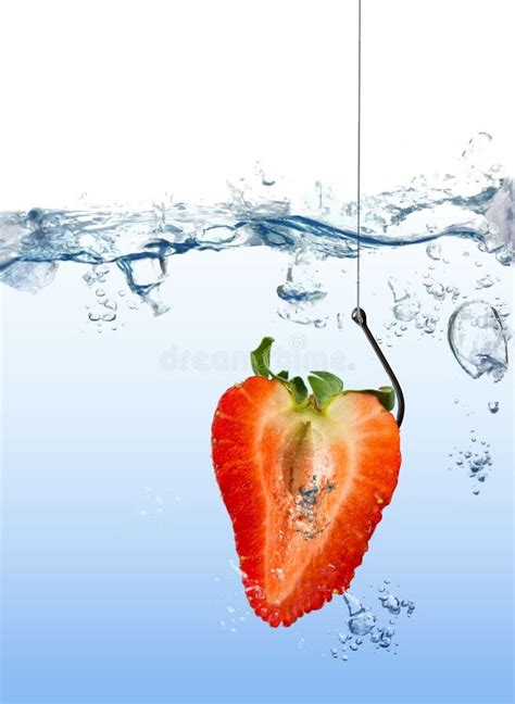 Strawberry As Fishing Lure On Fishing Hook Under Water Stock Image