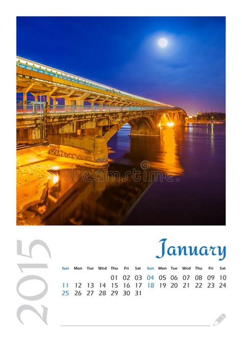 Photo Calendar With Minimalist Cityscape And Bridge 2015 Stock Photo