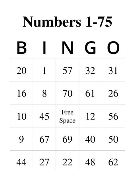 Free Printable Bingo Cards 1 60 Pdf Numbers 1 60 Bingo Cards To