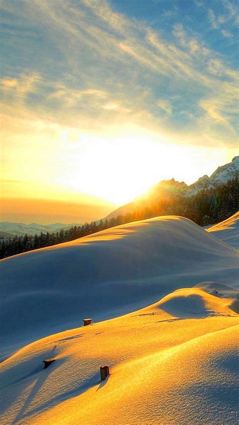 Sunshine Sunset Snow Landscape Iphone 8 Wallpapers Beautiful