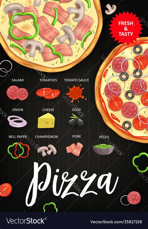 Pizza Ingredients Italian Fast Food Recipe Vector Image