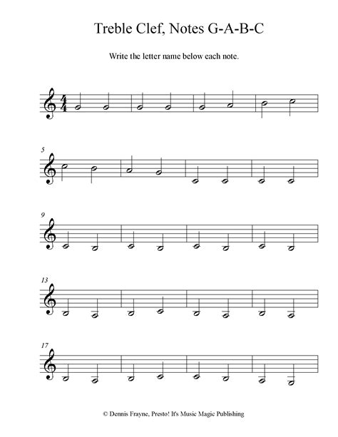 Treble Clef Lines And Spaces Worksheet