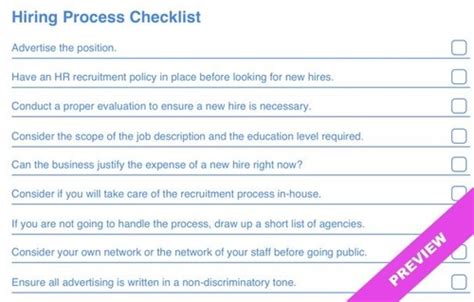 Hiring Process Checklist Template Hourly Workforce Tracking