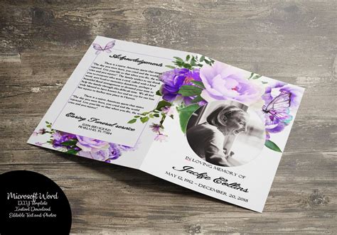 Purple Funeral Program Template Funeral Prayer Card Etsy Funeral