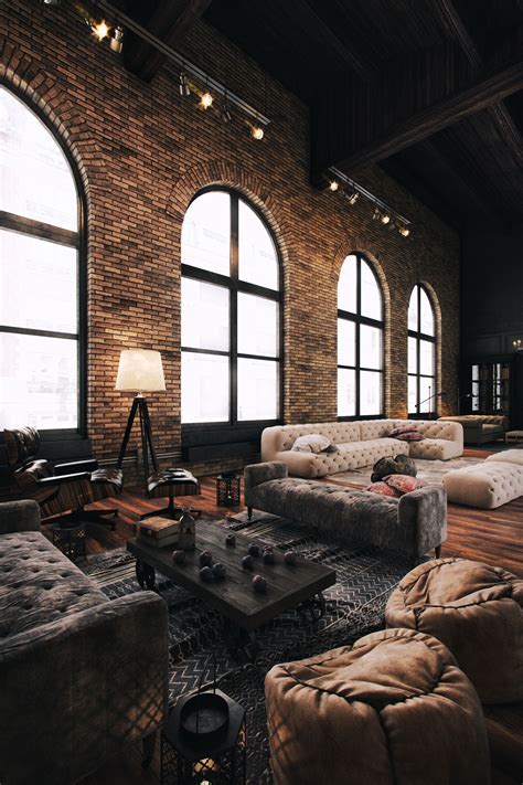 Amazing Loft Space Those Sofas Rugs Lighting Brick Cozy Meets