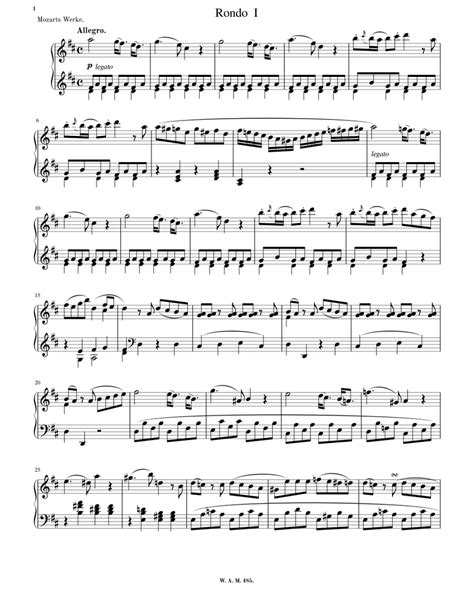 Mozart Rondo In D Major K 485 {professional Production Score } Sheet Music For Piano Solo