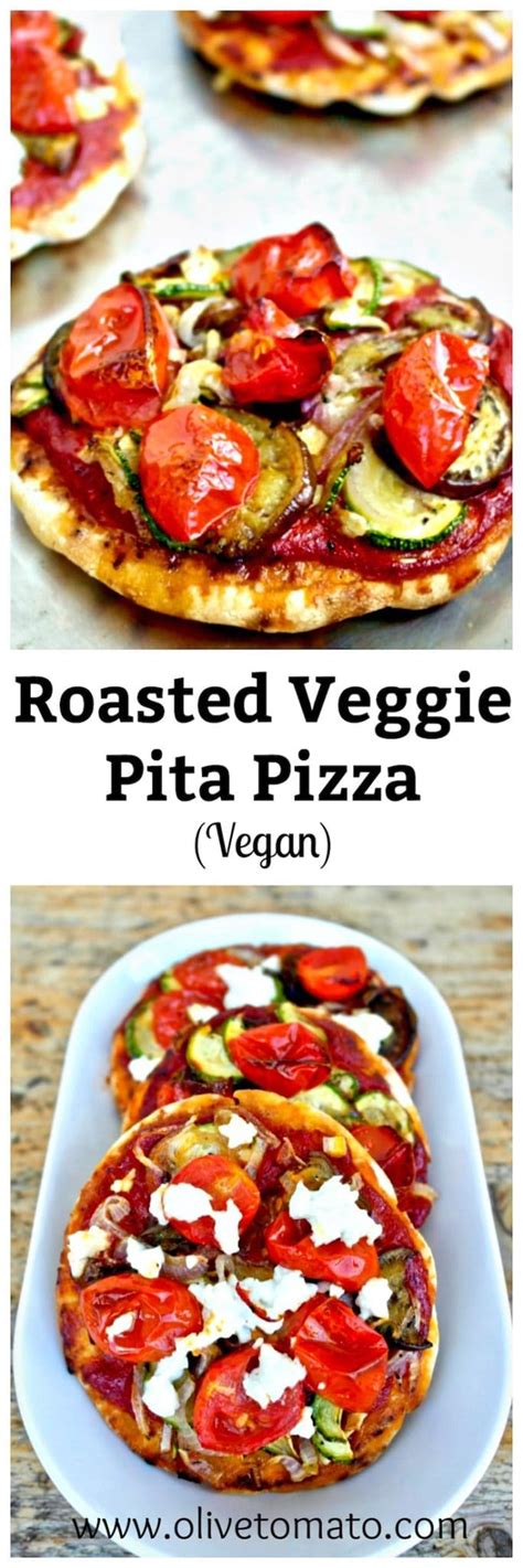 Greek Roasted Veggie Pita Pizza Olive Tomato