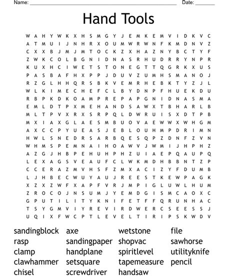 Hand Tools Word Search Wordmint