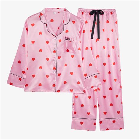 Pinkred Heart Satin Personalised Pyjama Set Unique Avenue