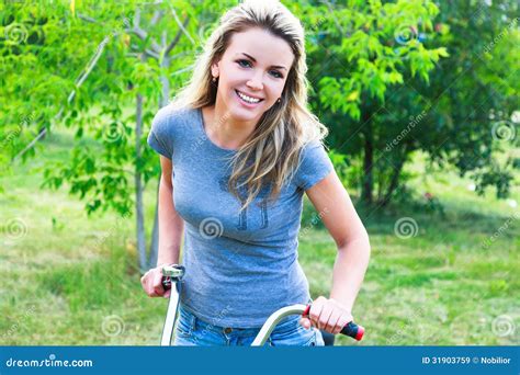 Woman On Bike Stock Image Image Of Bicycle Caucasian