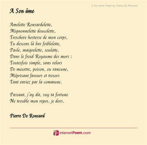 A Son âme Poem By Pierre De Ronsard