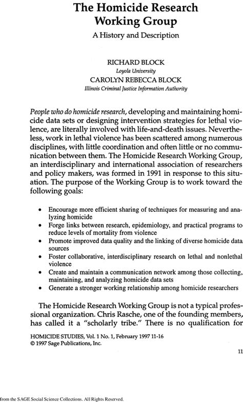 The Homicide Research Working Group A History And Description