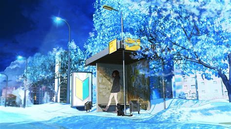 1080p Free Download Anime Original Bus Stop Girl Winter Hd