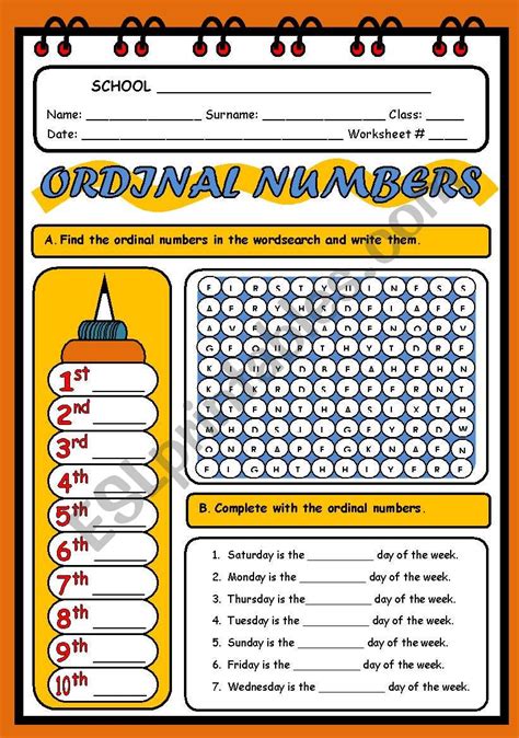 Ordinal Numbers Chart Printable