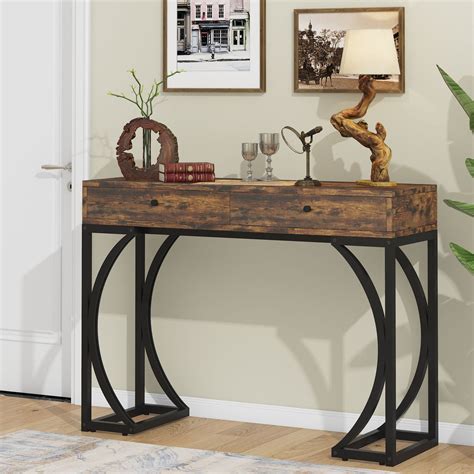 Tribesigns 47 Inches Sofa Console Table With Drawers Industrial Entry