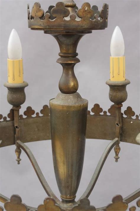 1920s Brass Six Light Chandelier Perfect For English Tudor Homes At