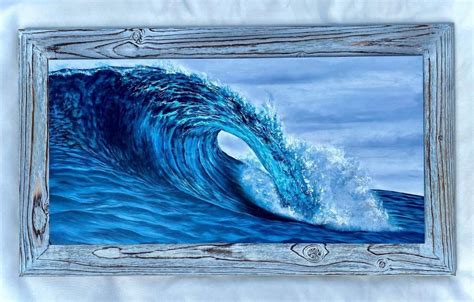 Wave Barrel Hand Burnedandstained Frame — Sydney Renee Art