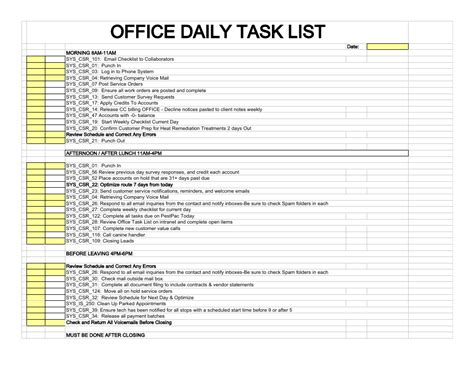Office Daily Task List Template Download Printable Pdf Templateroller