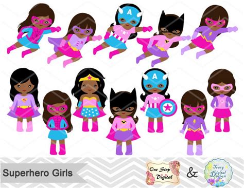 27 Africa American Girl Superhero Digital Clip Art Girls Etsy