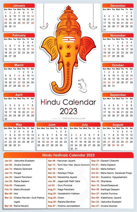 Free 2023 Hindu Calendar Hindu Calendar Free Calendar Template