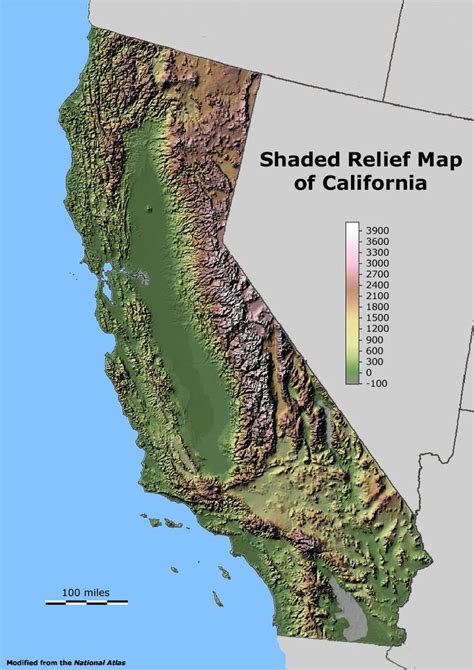 The Shaded Relief Map Of California Is Shown In Red And Green As Well