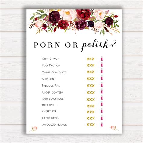 porn or polish bridal shower game marsala flowers polish or etsy
