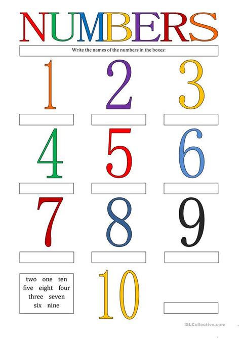 Numbers 1 10 Number Words Worksheets Kids Math Worksheets English