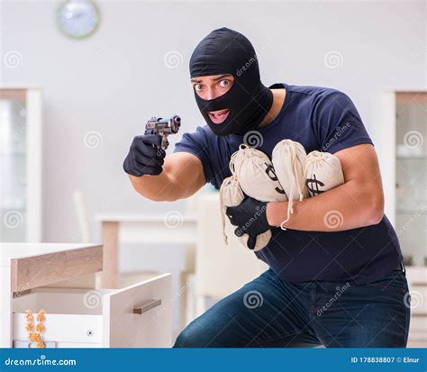 Robber Wearing Balaclava Stealing Valuable Things Stock Image Image