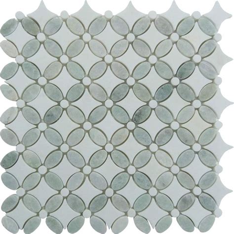 ming green and thassos white flower stone polished tile in 2020 green mosaic tiles flower tile